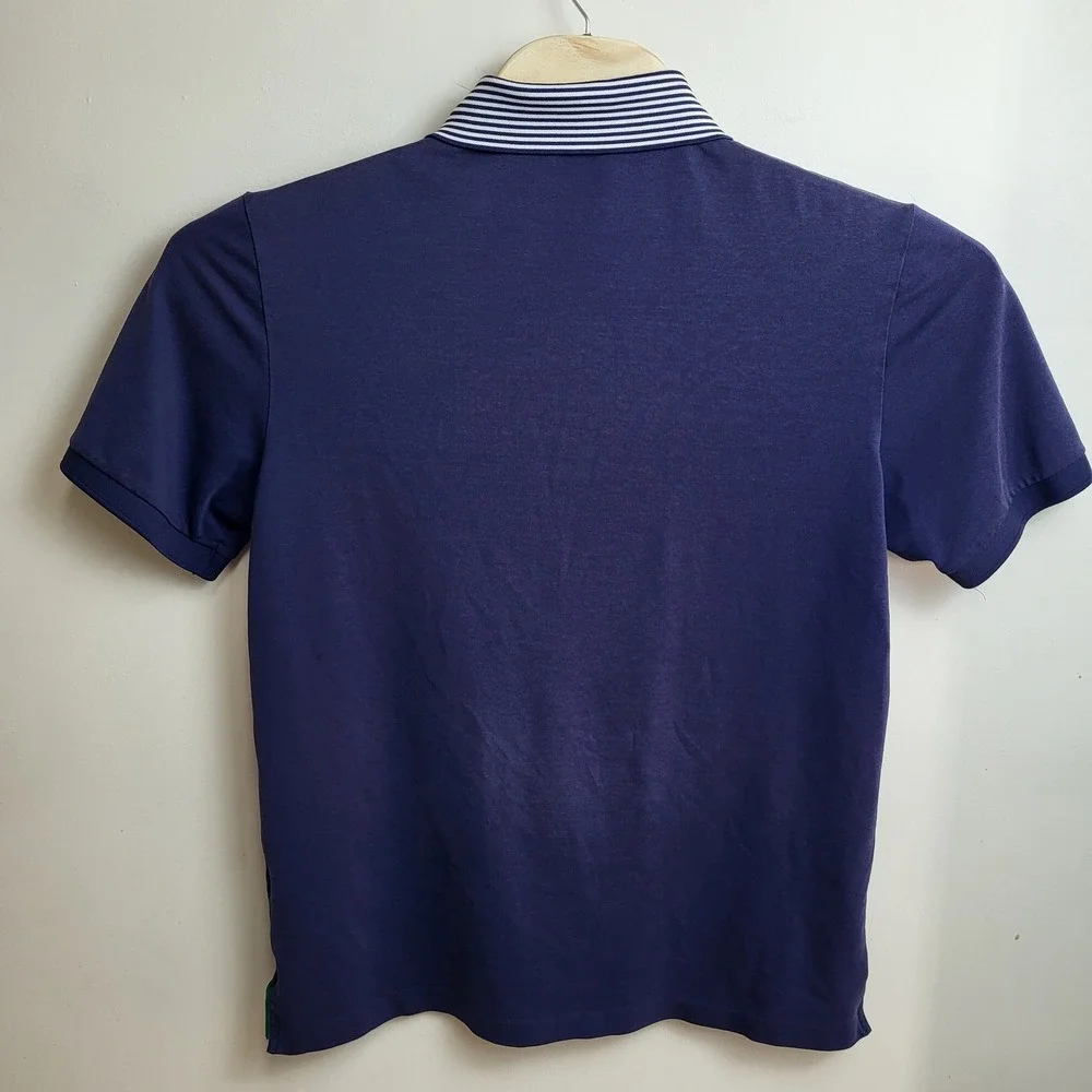 Ralph Lauren Polo Golf Pro Fit  Men's Large Navy Green Striped Collar Polo Shirt